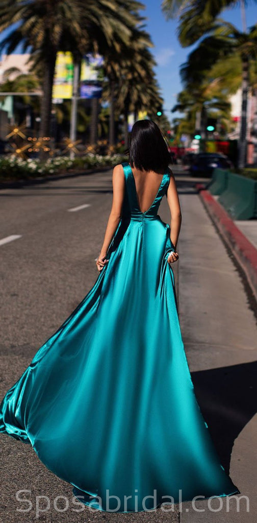 Custom Made Simple Deep V Neck Soft Fashion Modest Prom Dresses online, PD1383