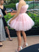 Cute Blush Pink Pleats With Bow Tie Belt Short A-line Mini Homecoming Dress, HD3085