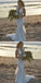 Deep V-Neck Sweep Train Mermaid Beach Long Sexy Popular Wedding Dresses with Lace, WD0205