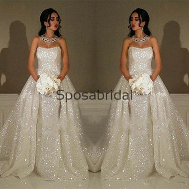 Detachable Ivory Sequin Gorgeous Shining Vintage Modest Prom Dresses, Wedding Dress, Ball Gown PD1880
