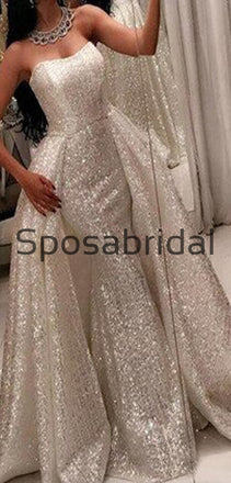 Detachable Ivory Sequin Gorgeous Shining Vintage Modest Prom Dresses, Wedding Dress, Ball Gown PD1880
