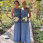 Dusty Blue Unique Simple Long Mermaid Bridesmaid Dresses WG831