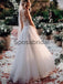 Elegant A-Line V Neck Tulle Long Beach Wedding Dresses With Appliques WD0541