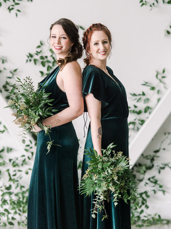 Elegant Dark Green Velvet  Mismatched Long Cheap Bridesmaid Dresses, WG932