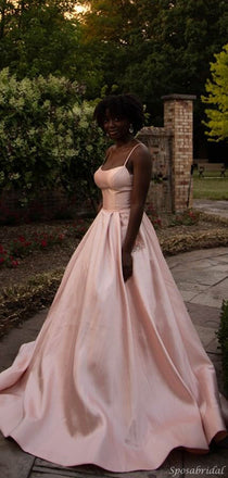 Elegant Spaghetti Strap A-line Floor-length Prom Dress, PD3002