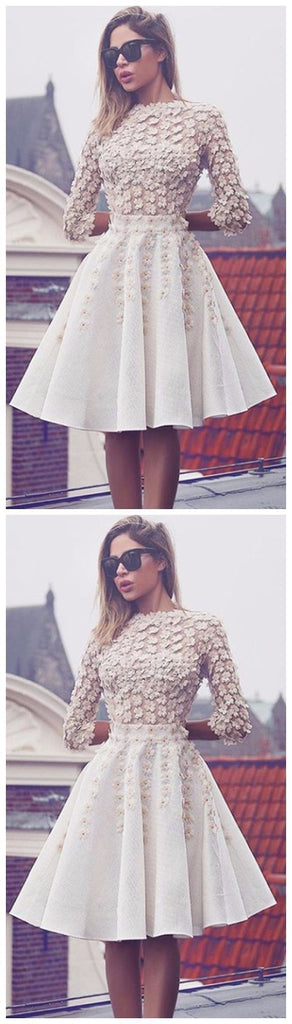 Elegant Beautiful Short White Satin Homecoming Dresses, Cocktail Party Dress Flower Cocktail Dresses For Graduation Teens, BD0230