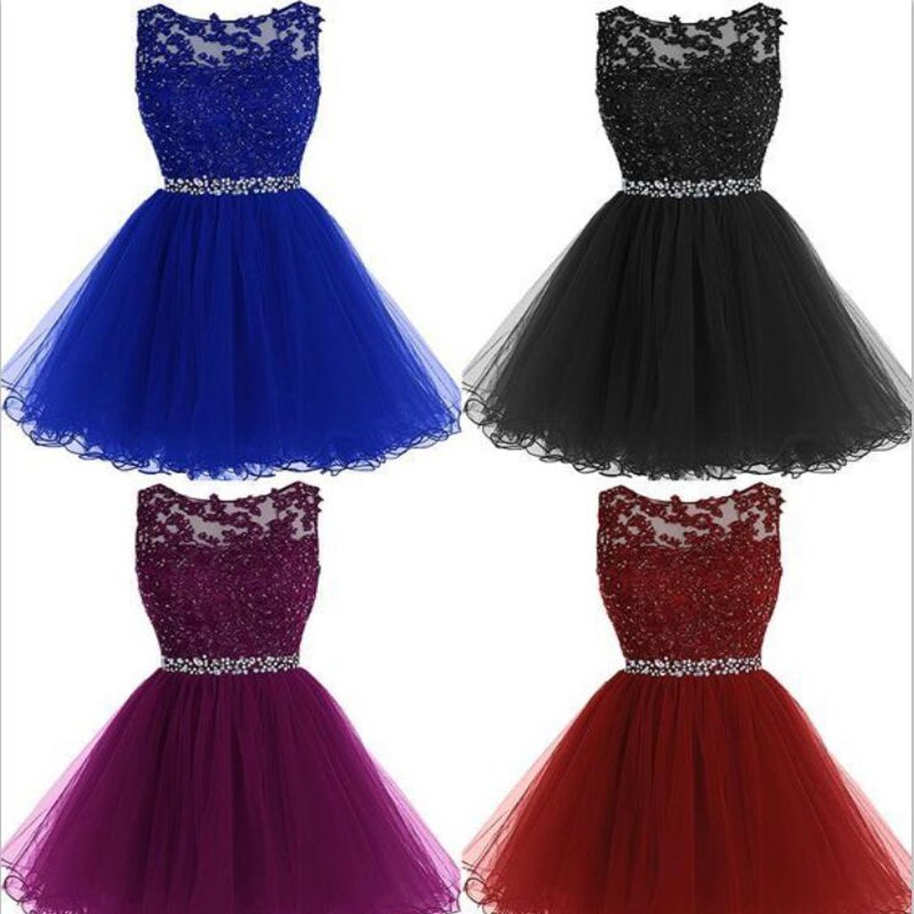 A-Line Sleeveless Beads Tulle Short Colorful Free Custom Junior Homecoming Dresses, BD0231 - SposaBridal