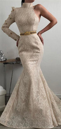 Fashion Mermaid Long Sleeve One Shoulder Evening Prom Dresses PD2392