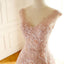 Floor-length V Neck Long Blush Pink Bridal Dresses, Pretty Elegant Most Popular Lace Wedding Dresses, WD0272