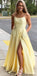 Gorgeous Spaghetti Straps Yellow Long Prom Dresses with Slit, Simple Modest Prom Dress, PD1356