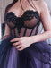 Gothic Strapless Black And Lavender Sweetheart A-line Tulle Long Prom Dress, PD3146