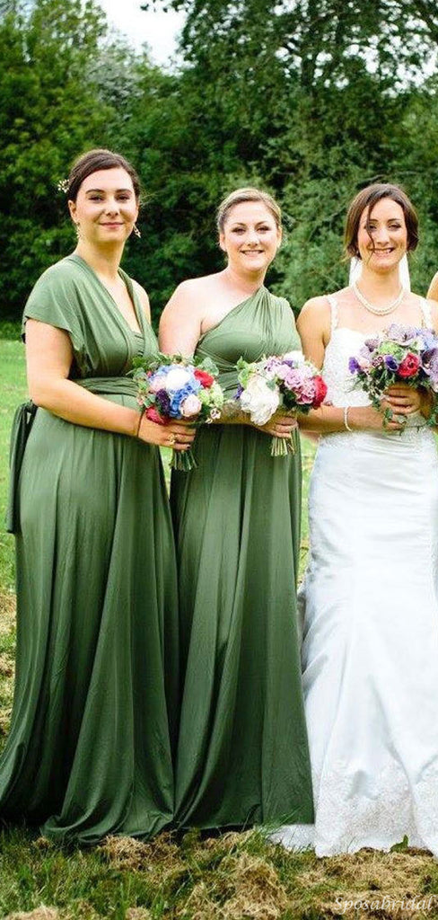 Gradient Sage Hunter Green Mismatched Long A-line Bridesmaid Dresses, WG184