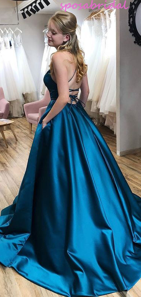 Elegant Halter Spaghetti Strap Simple Floor-length Prom Dress, PD3007