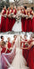 High Neck A-Line Cheap Modest Popular Formal Long Red Bridesmaid Dresses, WG284