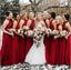High Neck A-Line Cheap Modest Popular Formal Long Red Bridesmaid Dresses, WG284