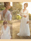 Vintage Long Sleeve Unique Backless A-line Long Flowy Wedding Dress, WD315