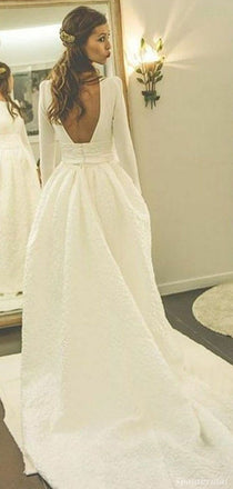 Modest Long Sleeves Open Back A-line Handmade Long Wedding Dress, WD0250