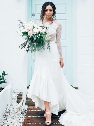 Long Sleeves Unique Rustic Trumpet Lace Beach Wedding Dresses, WD0577