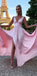 Long A-line Pink Soft V Neck Side Slit Modest Simple Bridesmaid Dresses, WG515