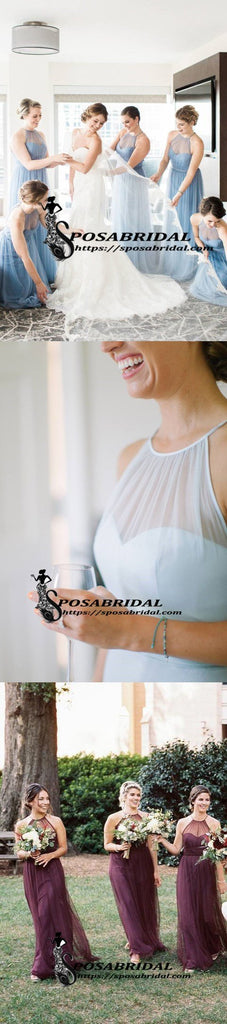 Long Cheap Popular Charming Elegant Halter Sky Blue Purple Tulle Long Bridesmaid Dresses, WG297