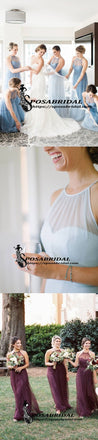 Long Cheap Popular Charming Elegant Halter Sky Blue Purple Tulle Long Bridesmaid Dresses, WG297