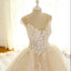 Long Elegant Formal V Neck Wedding Dresses, Asymmetric Back Lace Appliques with Zipper back Bridal Gown , WD0275