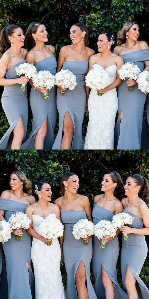 Long Elegant Simple Cheap Modest Mermaid Split Bridesmaid Dresses, wedding guest dress,WG378