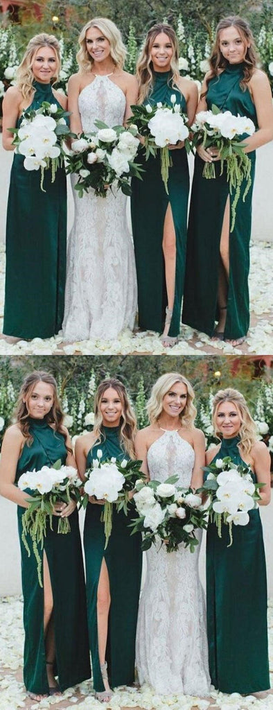Long High Neck Dark Green Cheap Bridesmaid Dresses, WG394