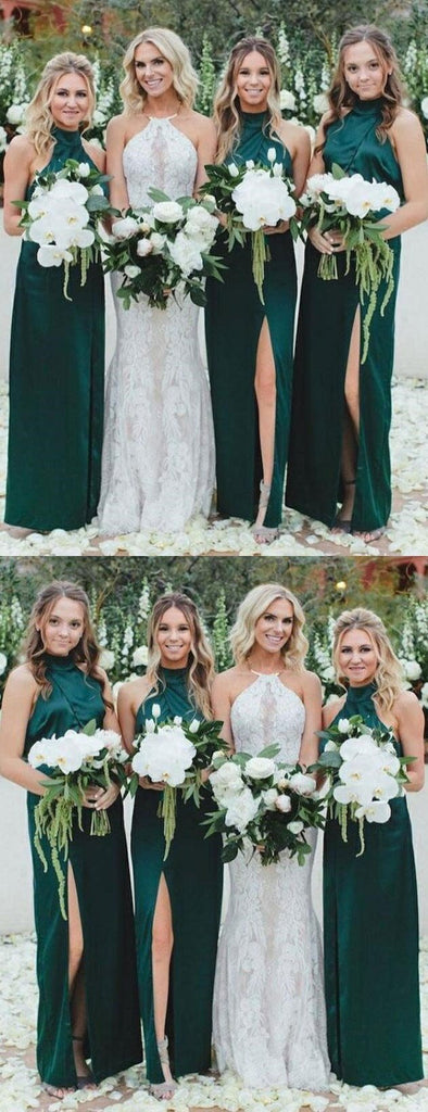 Long High Neck Dark Green Cheap Bridesmaid Dresses, WG394