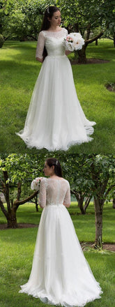 Long Sleeve A-line See Through Cheap Wedding Dresses Online, WD340