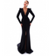 Long Sleeves Sheath Black Mermaid Deep V neck Side Slit Modest Prom Dresses,PD1352