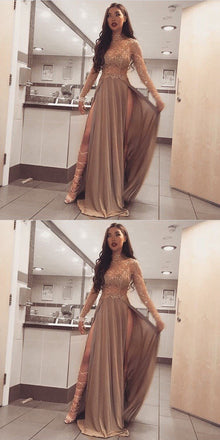 Long Sleeves Sparkly Stunning High Neck Modest Prom Dresses, PD0488