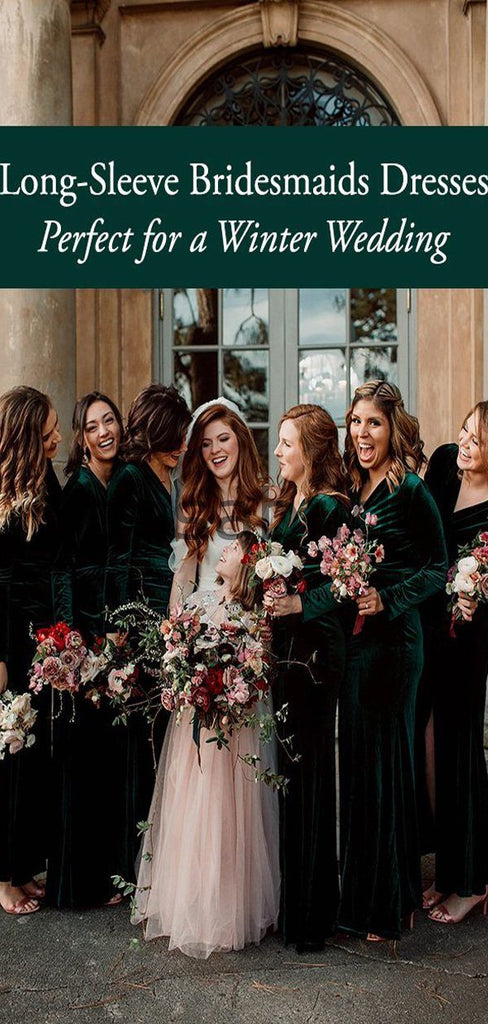 Long Sleeves V-Neck Green Mermaid Popular Modest Cheap Bridesmaid Dresses WG630