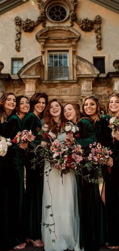 Long Sleeves V-Neck Green Mermaid Popular Modest Cheap Bridesmaid Dresses WG630