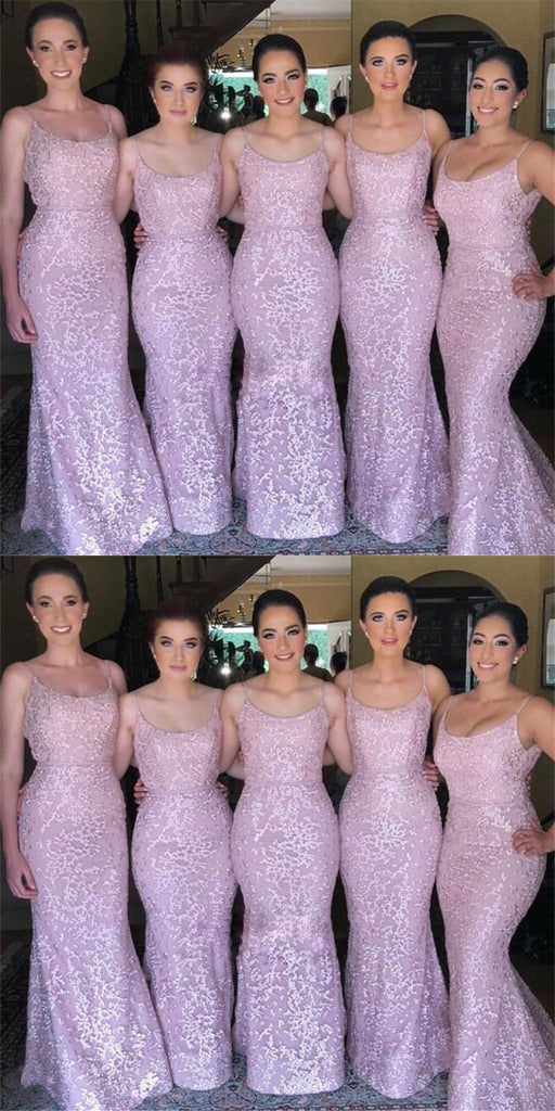 Long Spaghetti Straps Pink Bridesmaid Dresses, Cheap Sleeveless Sexy Maid of Honor Dresses,WG371