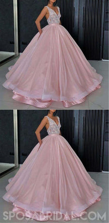 Long V-Neck Pink Elegant Formal Gorgeous Beautiful Prom Dresses, PD1084