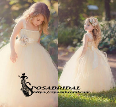 Lovely Children with Beautiful Handmade Flower Princess Puffy Tulle Flower Girl Dressse, FG118