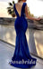 Sexy Soft Satin Spaghetti V-Neck Straps Sleeveless Mermaid Long Prom Dresses, PD3607