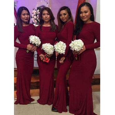 Mermaid Long Sleeves Burgundy Elegant Formal Bridesmaid Dresses WG883