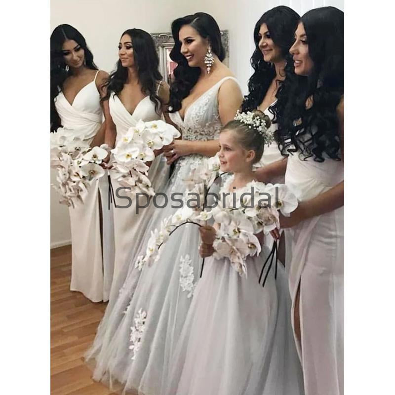 Mermaid Spaghetti Straps White Bridesmaid Dresses with Split WG715