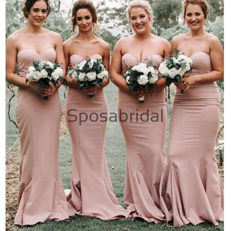 Mermaid Sweetheart Sleeveless Blush Satin Bridesmaid Dresses WG716