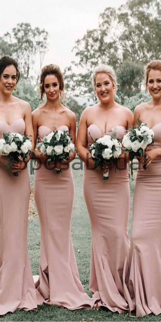 Mermaid Sweetheart Sleeveless Blush Satin Bridesmaid Dresses WG716