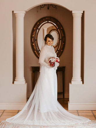 Mermaid Unique Full-neck Lace Long Sleeves Country Wedding Dresses, WD0553