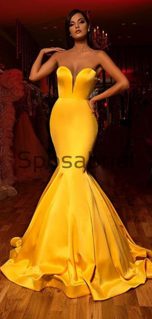 Mermaid Sweetheart Yellow Simple Tight Modest Formal Prom Dresses PD2055