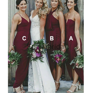 Mismatched Burgundy Modest Elegant Bridesmaid Dresses WG775