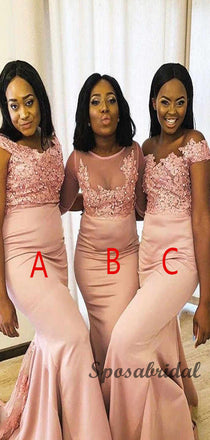 Mismatched Pink Lace Long Mermaid Bridesmiad Dresses WG912