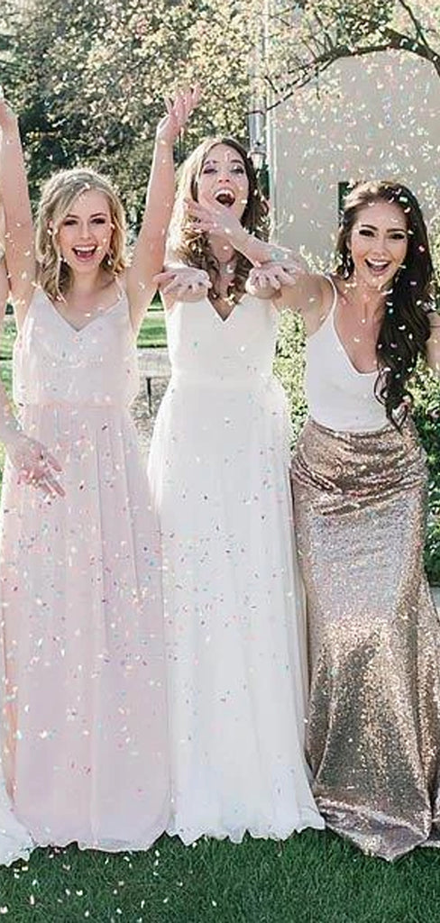 Mismatched Sequin Simple Two Pieces Cheap  Bridesmaid Dress,WG360