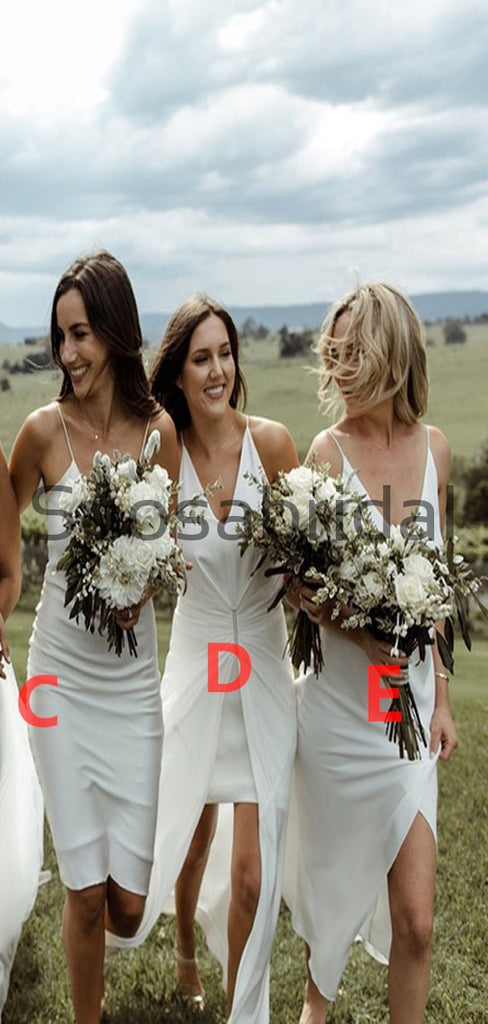 Mismatched White Simple Modest Elegant Bridesmaid Dresses WG778