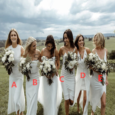 Mismatched White Simple Modest Elegant Bridesmaid Dresses WG778