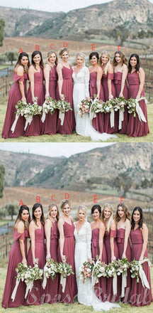 Mismatched Chiffon Inexpensive Floor Length A-line Dusty Rose Simple Bridesmaid Dresses,Wedding Guest Dresses WG575